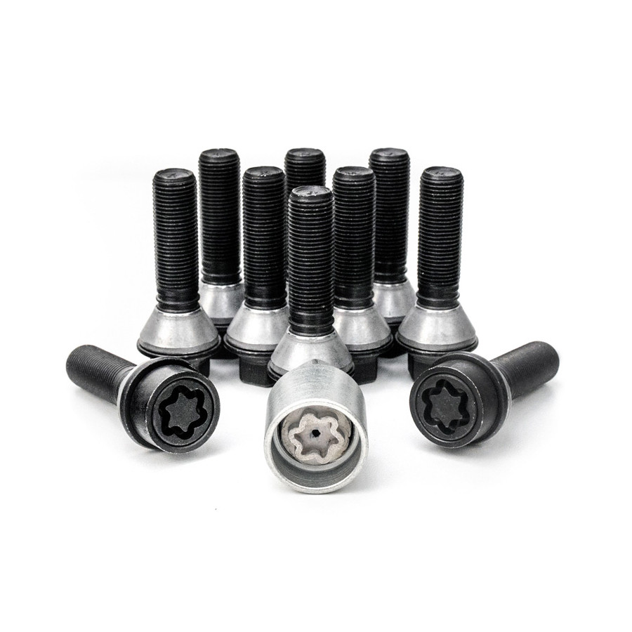 H&R Jeu de boulons de roue coniques avec anneau mobile M14x1,25 - Longueur 28mm - Noir - 10 pièces (par exemple BMW