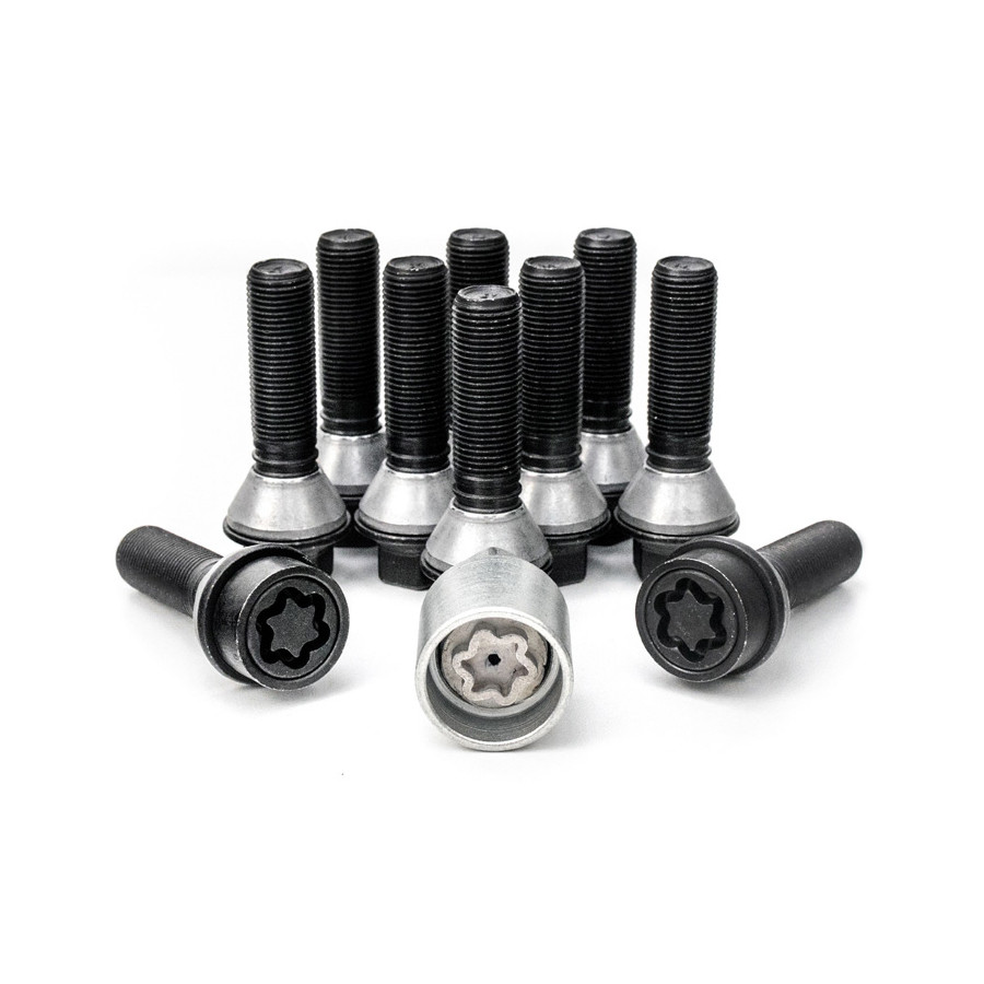 H&R Jeu de boulons de roue coniques avec anneau mobile M14x1,25 - Longueur 39mm - Noir - 10 pièces (par exemple BMW