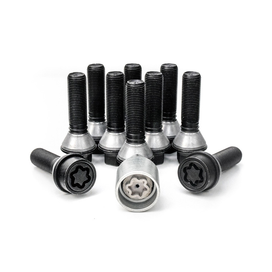 H&R Jeu de boulons de roue coniques avec anneau mobile M14x1,25 - Longueur 41mm - Noir - 10 pièces (par exemple BMW