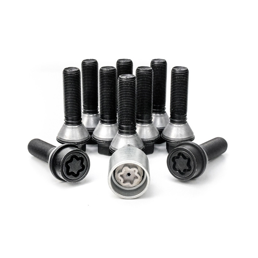 H&R Jeu de boulons de roue coniques avec anneau mobile M14x1,25 - Longueur 43mm - Noir - 10 pièces (par exemple BMW