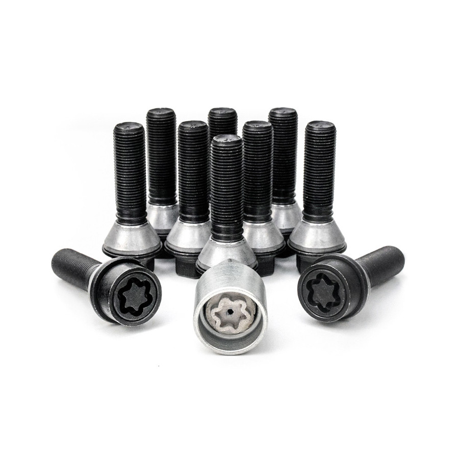 H&R Jeu de boulons de roue coniques avec anneau mobile M14x1,25 - Longueur 46mm - Noir - 10 pièces (par exemple BMW