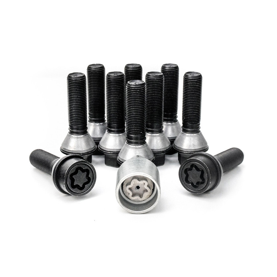 H&R Jeu de boulons de roue coniques avec anneau mobile M14x1,25 - Longueur 48mm - Noir - 10 pièces (par exemple BMW