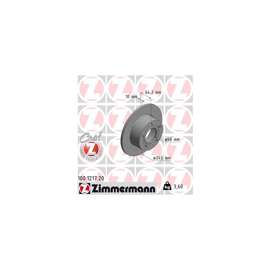 Zimmermann Disque De Frein 100.1217.20 Audi;Skoda;Volkswagen