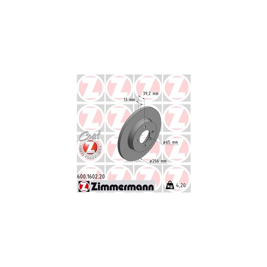 2x Disque de frein plein 600.1602.20 ZIMMERMANN pour VW SEAT - Image 3