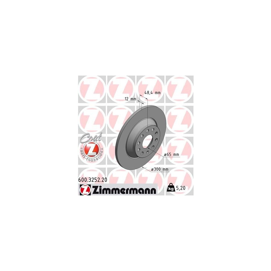 Zimmermann Disque De Frein 600.3252.20 Audi;Seat;Skoda;Volkswagen