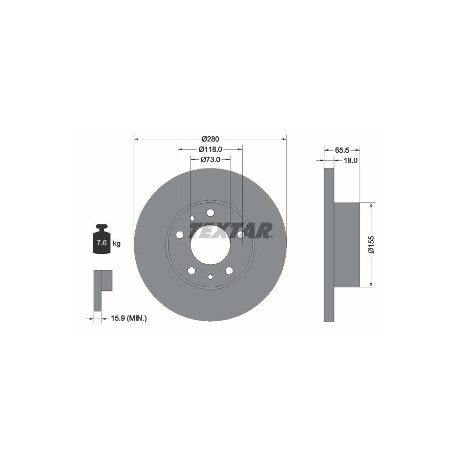 Textar Disque De Frein 92073703 Citroen;Fiat;Peugeot