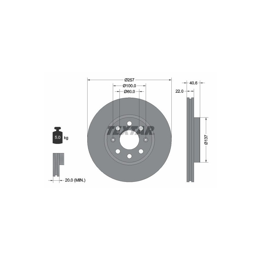 Textar Disque De Frein 92145703 Fiat;Opel;Vauxhall