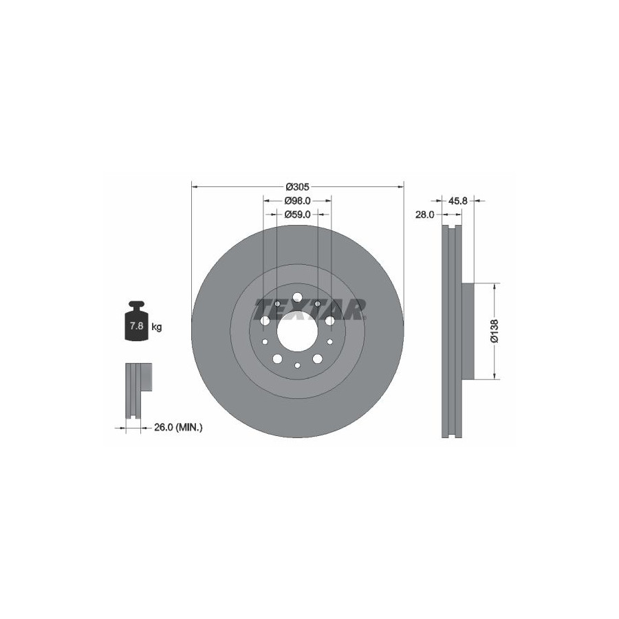 Textar Disque De Frein 92237603 Fiat;Opel;Vauxhall