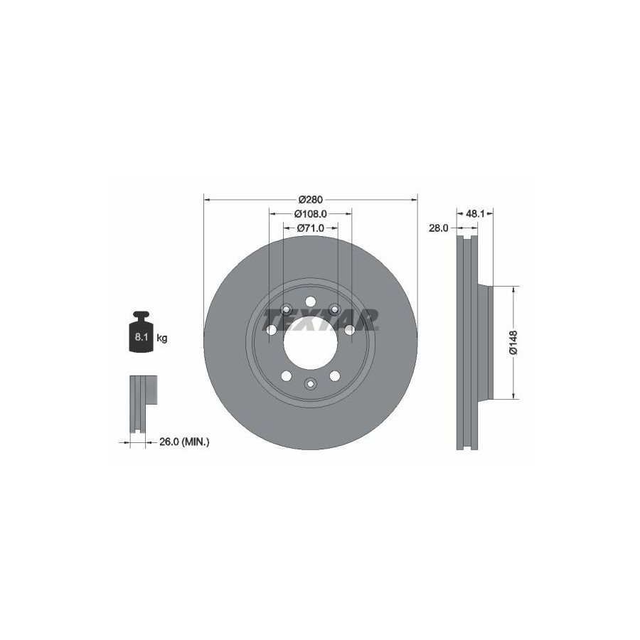 Textar Disque De Frein 92156903 Citroen;Fiat;Peugeot;Toyota