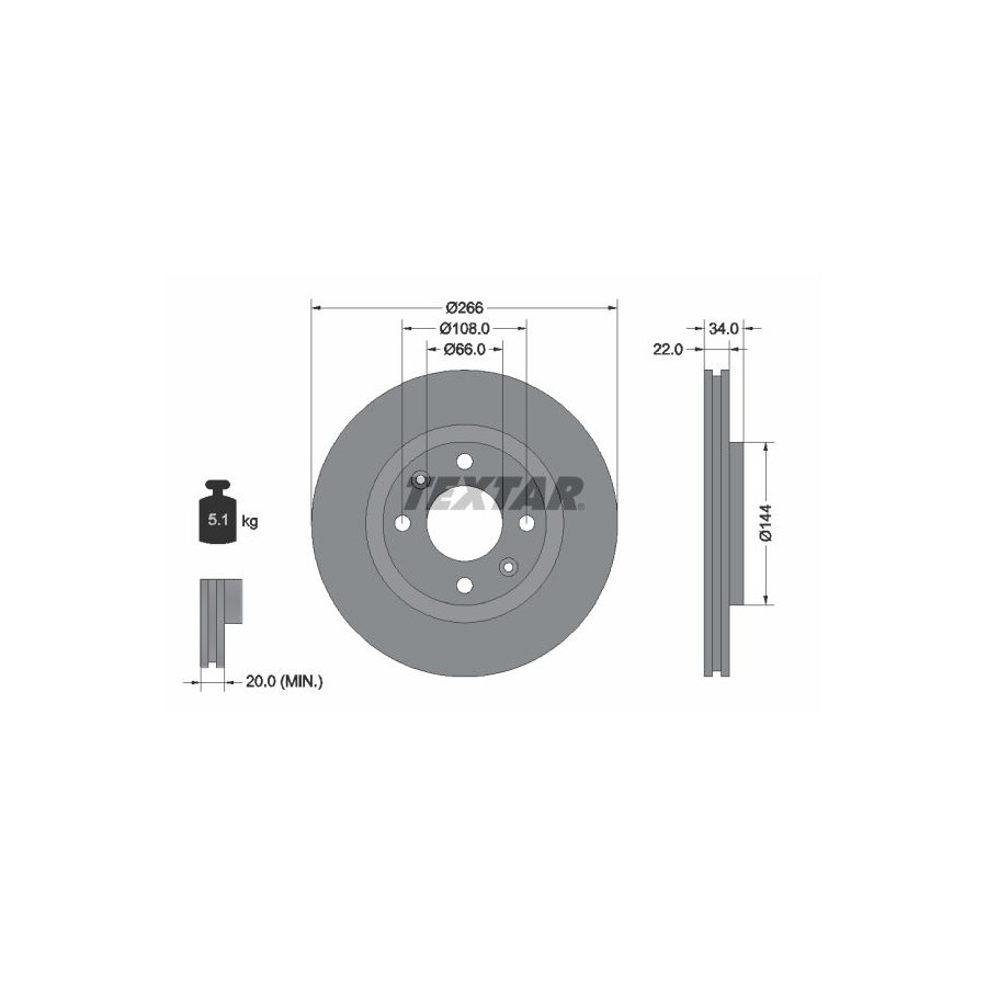 Textar Disque De Frein 92111503 Citroen;Ds;Fiat;Opel;Peugeot