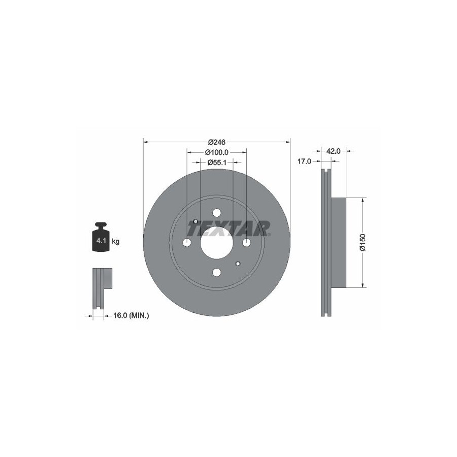 Textar Disque De Frein 92165603 Daihatsu;Subaru