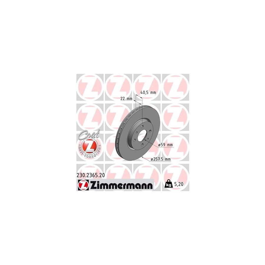 Zimmermann Disque De Frein 230.2365.20 Alfa Romeo;Citroen;Fiat;Lancia;Peugeot