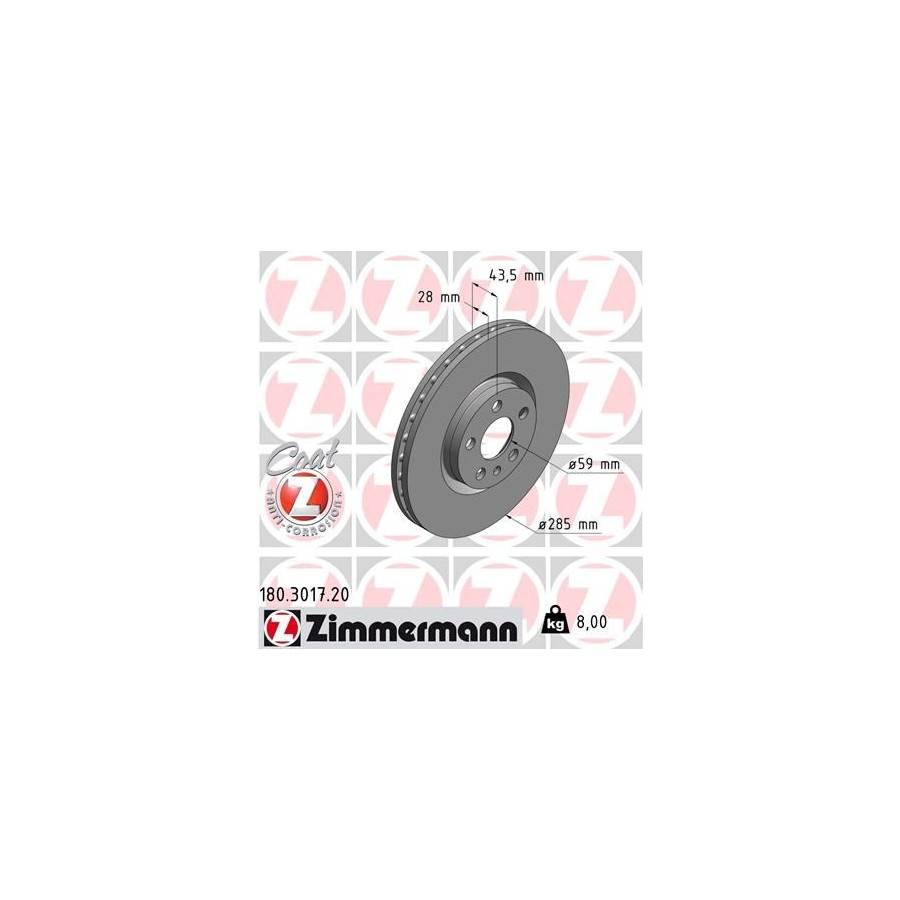 Zimmermann Disque De Frein 180.3017.20 Citroen;Fiat;Lancia;Peugeot