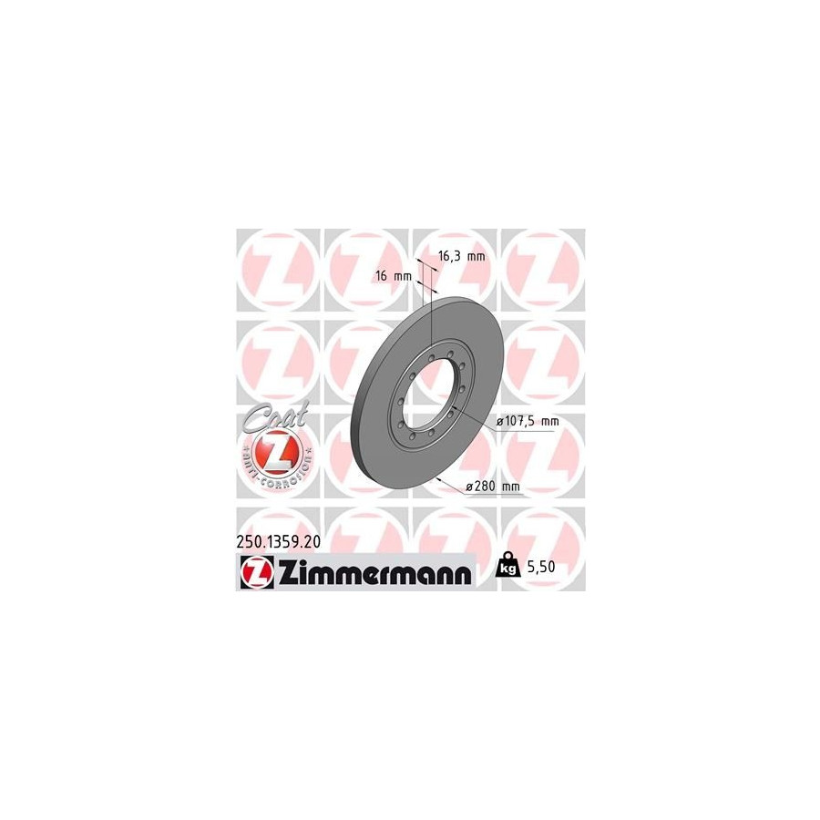 2x Disque de frein plein 250.1359.20 ZIMMERMANN pour FORD TRANSIT Fourgon - Image 4