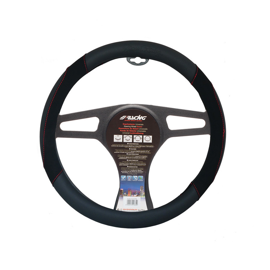 Couvre Volant Simoni Racing Shammy Noir Cuir Artificiel Noir/Rouge