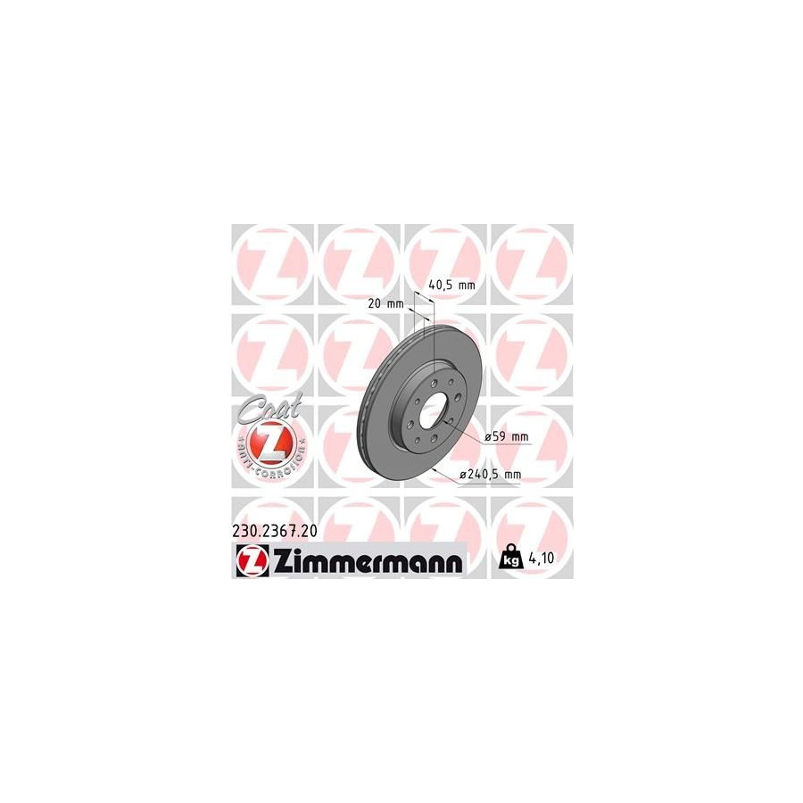 Zimmermann Disque De Frein 230.2367.20 Fiat;Ford