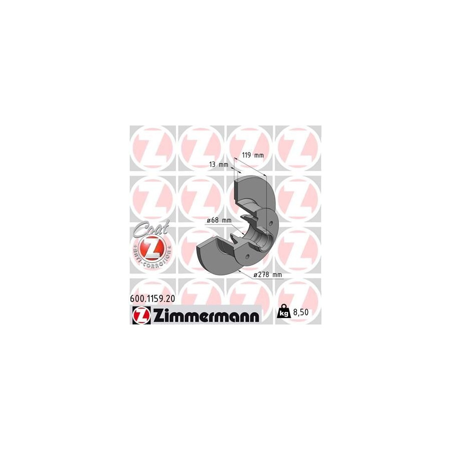 Zimmermann Disque De Frein 600.1159.20 Volkswagen