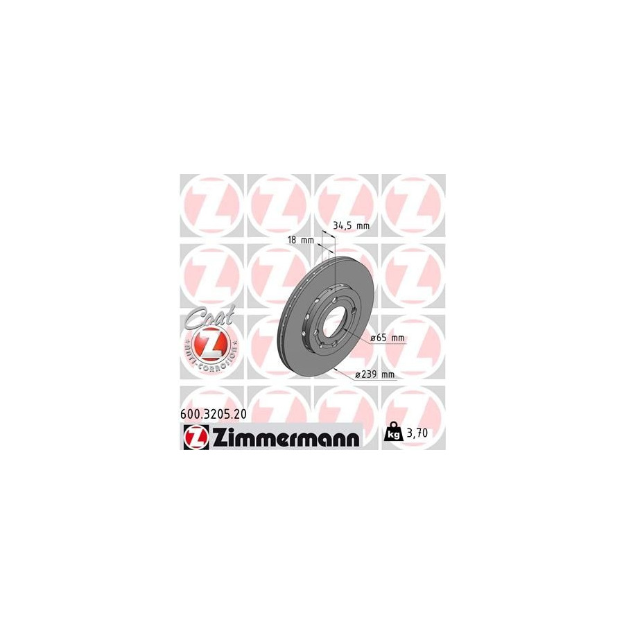 2x Disque de frein ventilé de l'extérieur 600.3205.20 ZIMMERMANN pour VW SEAT - Image 3