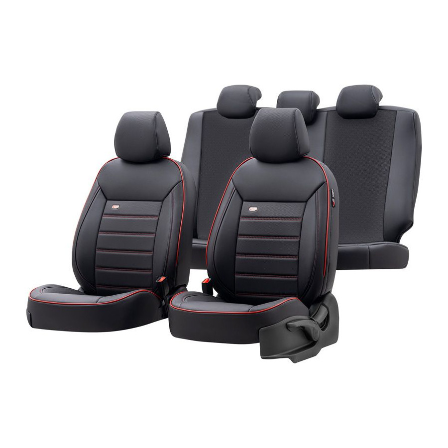 Ensemble de housses de siège otoM Fuller 'Premium' - Noir + bord rouge - 11 pièces