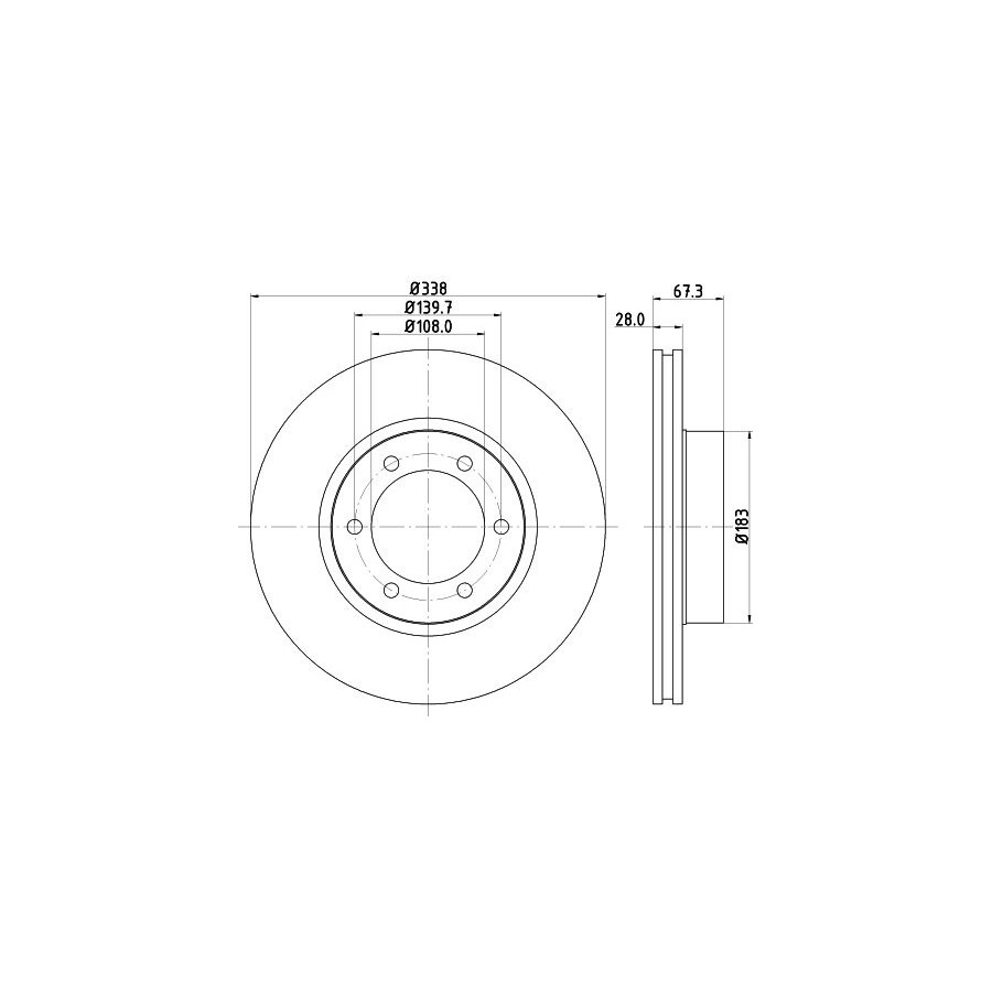 2 Disques De Frein Ventilés Intérieurs Ø 108 Mm 28 Mm HELLA Pour TOYOTA LAND - Image 3
