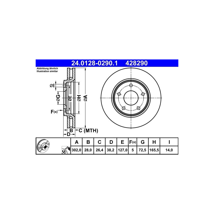 2x Disque de frein ventilé 24.0128-0290.1 ATE pour FIAT CHRYSLER - Image 3