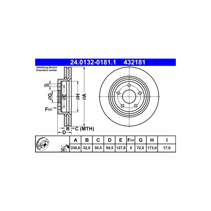 Disque de frein ATE 24.0132-0181.1 avant, ventilé, 1 pièce - Image 5