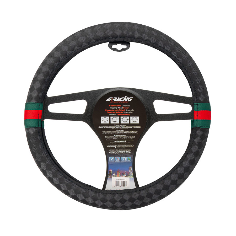 Simoni Racing Housse de volant G-Style- 37-39cm - Eco-Cuir Noir/Rouge/Vert