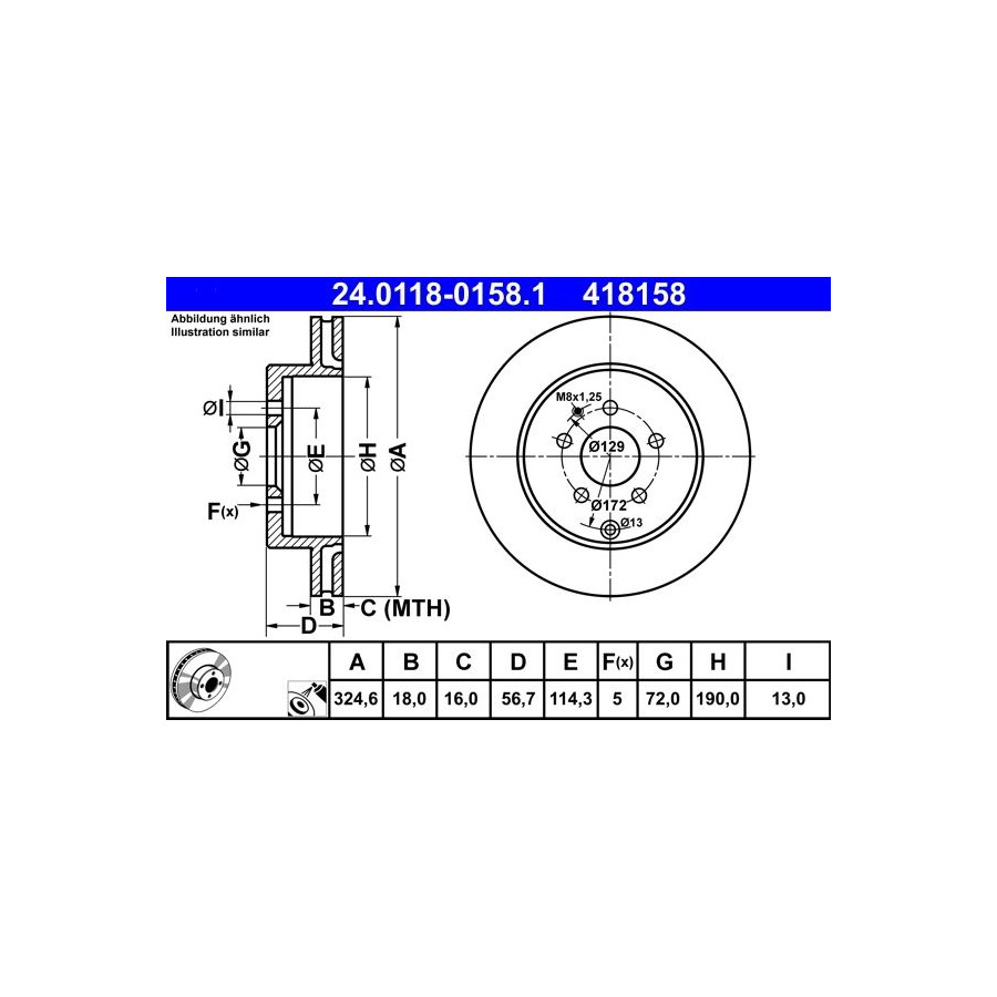 Disque de frein ATE 24.0118-0158.1 arrière, ventilé, 1 pièce - Image 3