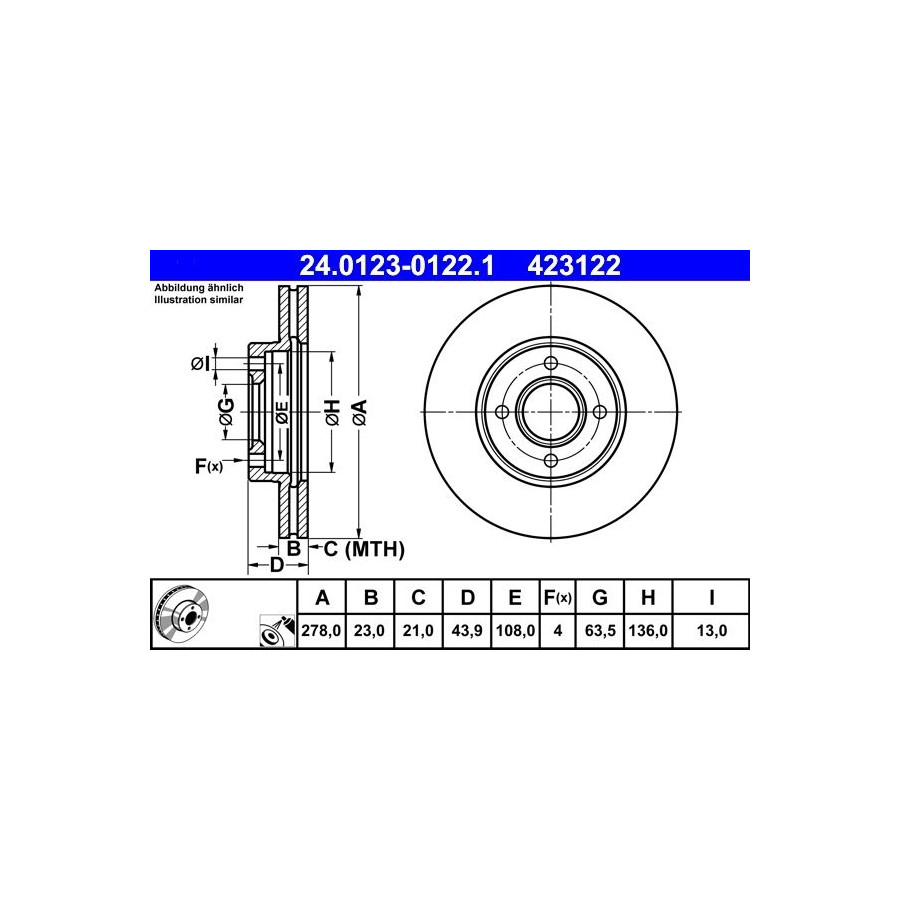 Disque de frein ATE 24.0123-0122.1 avant, ventilé, 1 pièce - Image 5