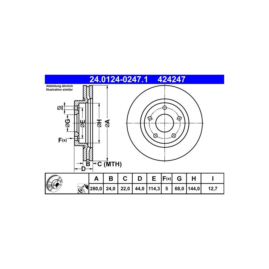 Disque de frein ventilé 24.0124-0247.1 ATE pour NISSAN JUKE JUKE Van - Image 6