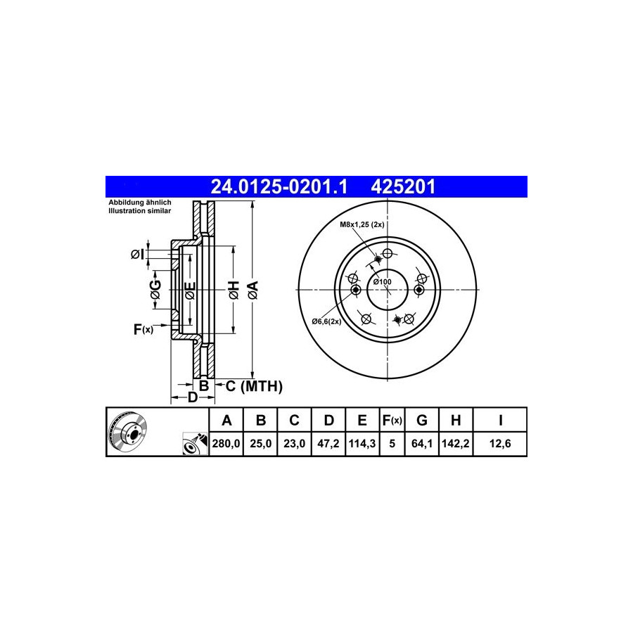 Disque de frein ATE 24.0125-0201.1 avant, ventilé, 1 pièce - Image 4