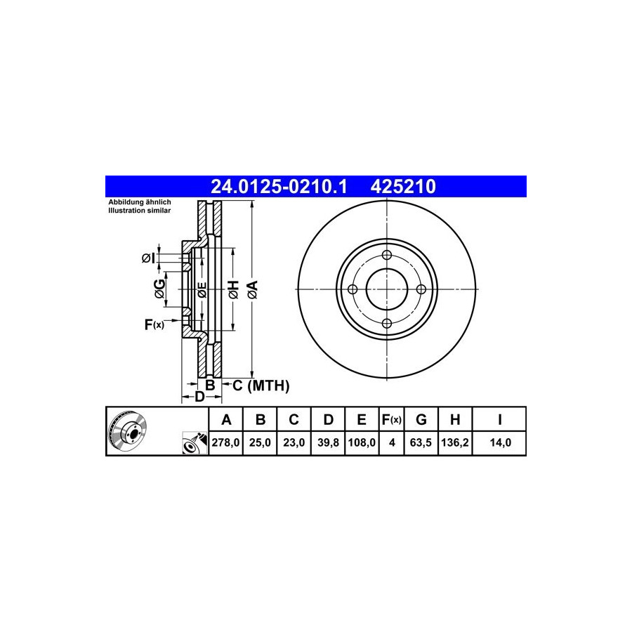 Disque de frein ATE 24.0125-0210.1 avant, ventilé, 1 pièce - Image 7
