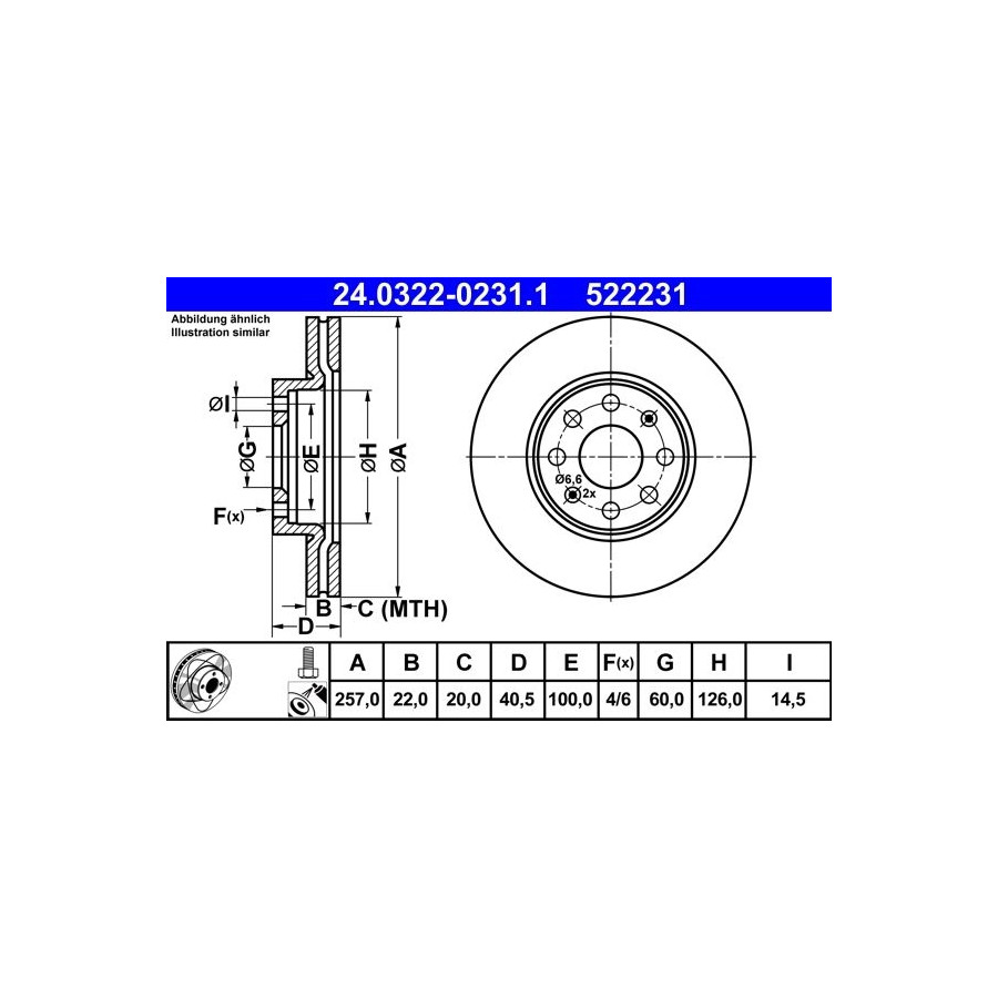 Disque De Frein Ate 24.03220231.1 Fiat;Opel;Vauxhall