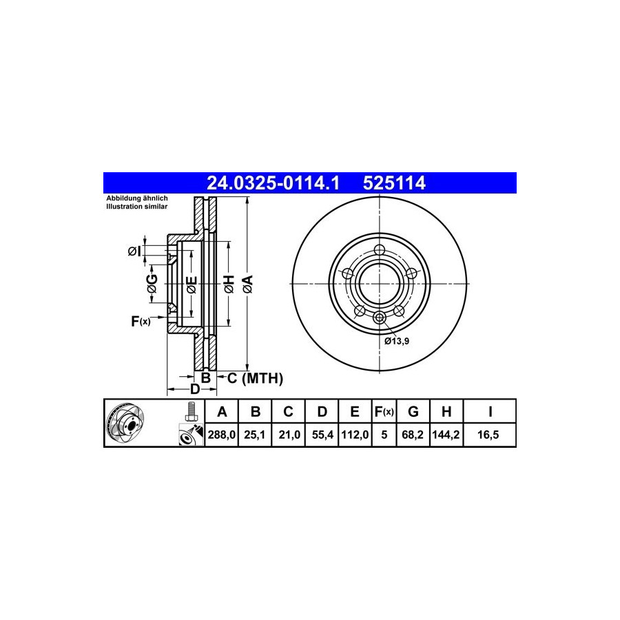 2x Disque de frein ventilé 24.0325-0114.1 ATE pour VW FORD SEAT - Image 4