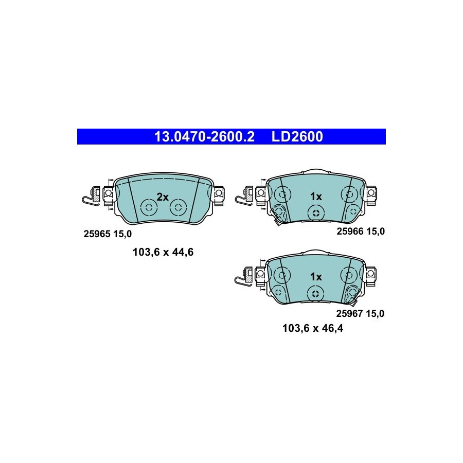 Kit de plaquettes de frein, frein à disque ATE 13.0470-2600.2 - Image 4