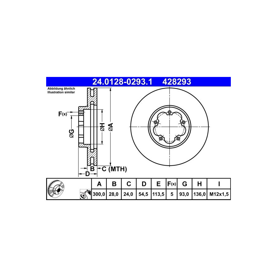 Disque de frein ATE 24.0128-0293.1 avant, ventilé, 1 pièce - Image 8