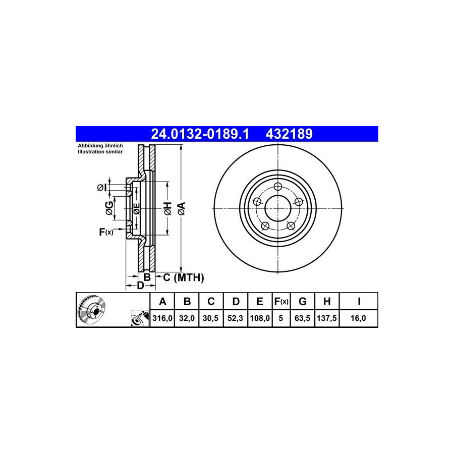 Disque de frein ATE 24.0132-0189.1 avant, ventilé, 1 pièce - Image 6