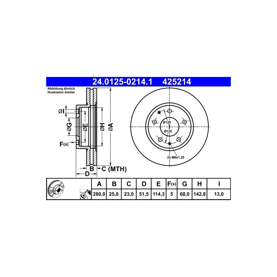 Disque De Frein Ate 24.01250214.1 Mazda