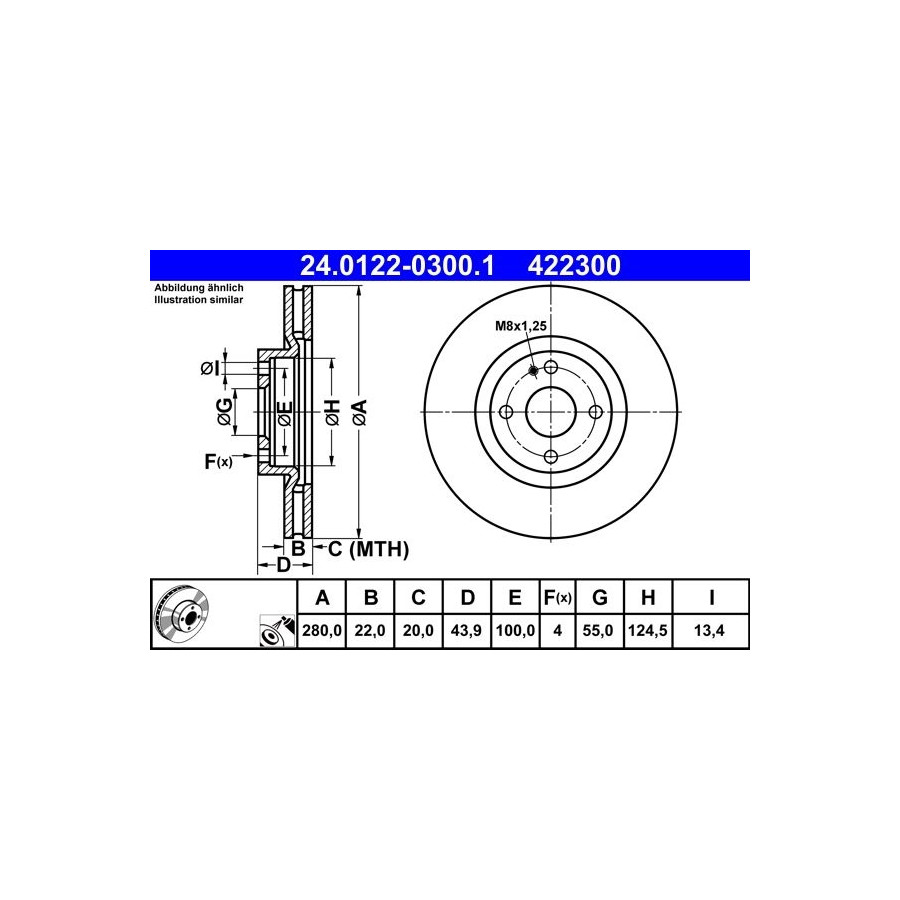 Disque de frein ATE 24.0122-0300.1 avant, ventilé, 1 pièce - Image 3