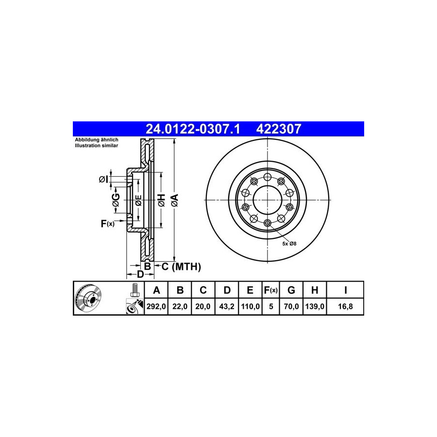 Disque de frein ATE 24.0122-0307.1 arrière, ventilé, 1 pièce - Image 5