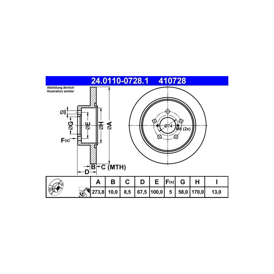 Disque de frein ATE 24.0110-0728.1 - Image 3