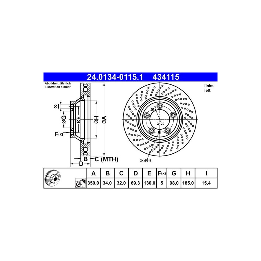 Disque de frein ATE 24.0134-0115.1 avant, ventilé, à haute teneur en carbone, 1 pièce - Image 3