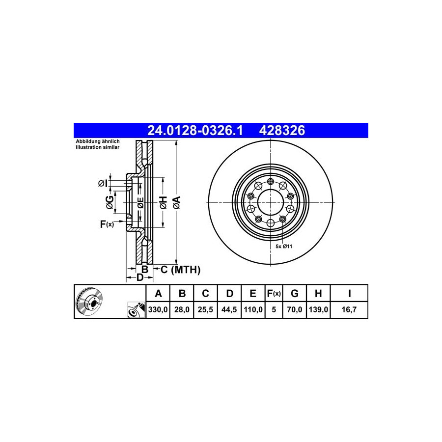 ATE 428326 Disque De Frein Avant Alfa Romeo Stelvio Giulia 16- 44,5 - Image 7