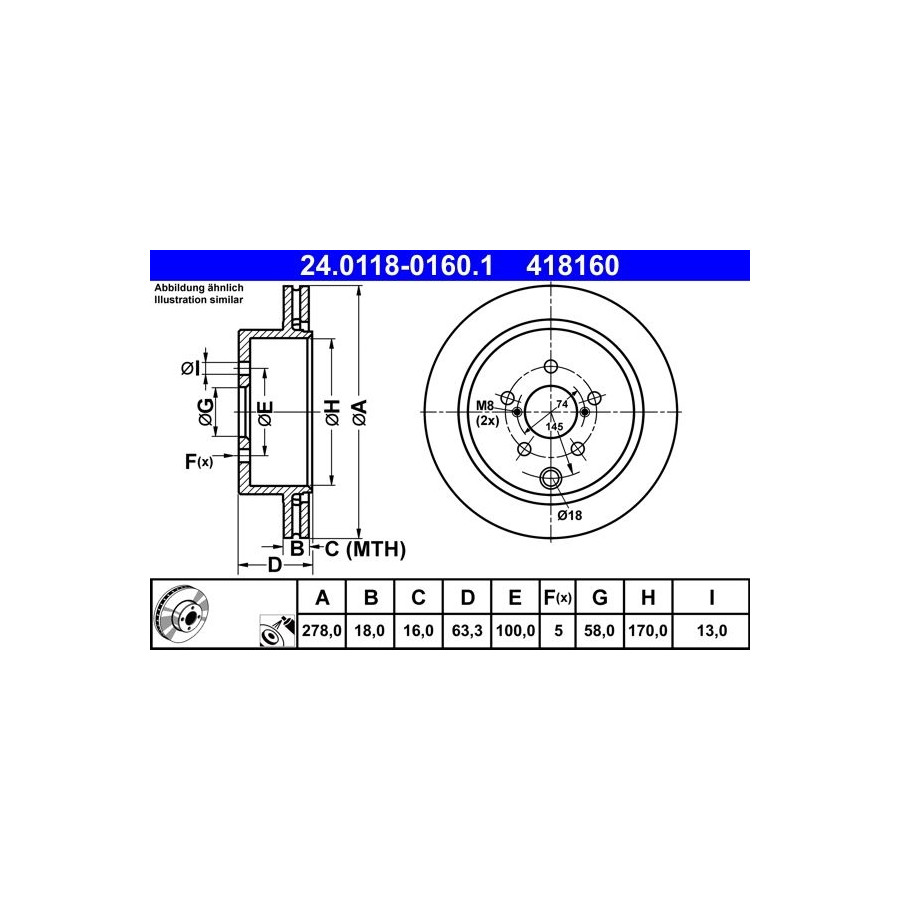 Disque de frein ATE 24.0118-0160.1 arrière, ventilé, 1 pièce - Image 4
