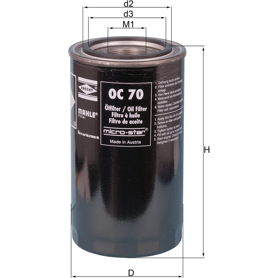 MAHLE Filtre syst&egrave;me hydraulique de travail OC 70  