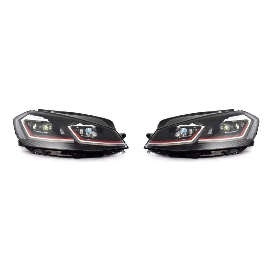 Set Phares LED pour Volkswagen Golf VII Facelift (7.5) 2017- - Noir/Rouge - DRL incl.