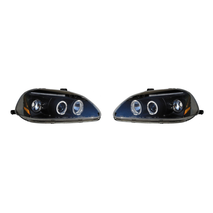 Set de phares pour Honda Civic 1996-1999 - Noir - Angel-Eyes inclus