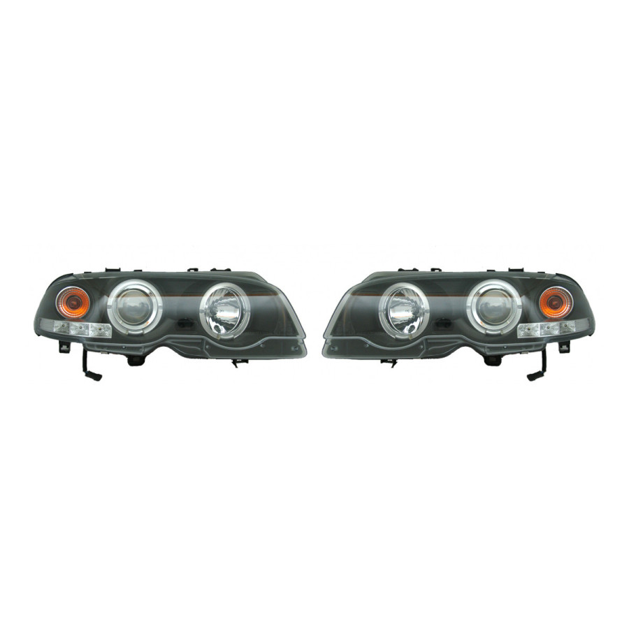 Set de phares pour BMW Série 3 E46 Coupé/Cabrio 1999-2002 - Noir - Angel-Eyes inclus