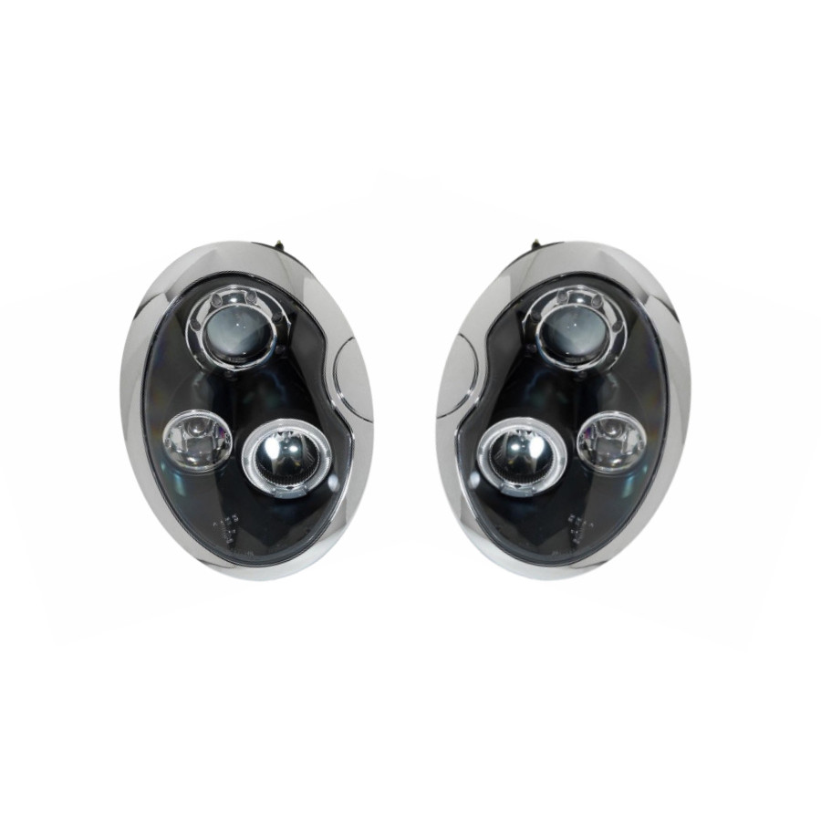 Set de phares pour BMW New Mini R50-R53 2001-2006 - Noir - Angel-Eyes inclus