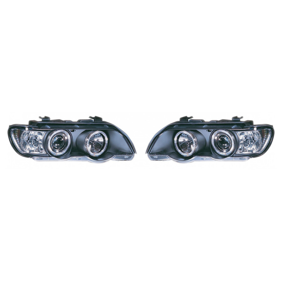 Set de phares pour BMW X5 E53 2000-2004 - Noir - Angel-Eyes inclus